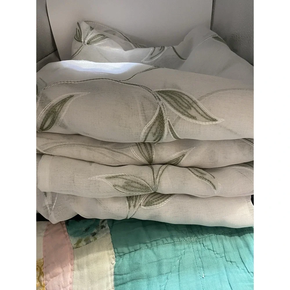 Jinchan Leaf Embroidered Sheer Curtains-4 Panels Included-READ 82' X36' Each